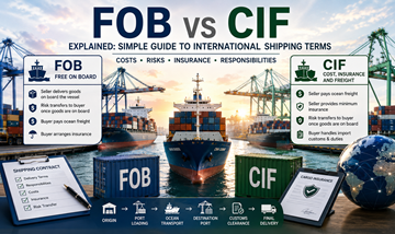 Confronto tra i termini di spedizione FOB e CIF con trasporto di carico su nave portacontainer e operazioni di logistica internazionale