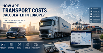 Calcolo delle tariffe di trasporto europee con camion logistici, costi di spedizione, carburante, pedaggi e pianificazione delle consegne